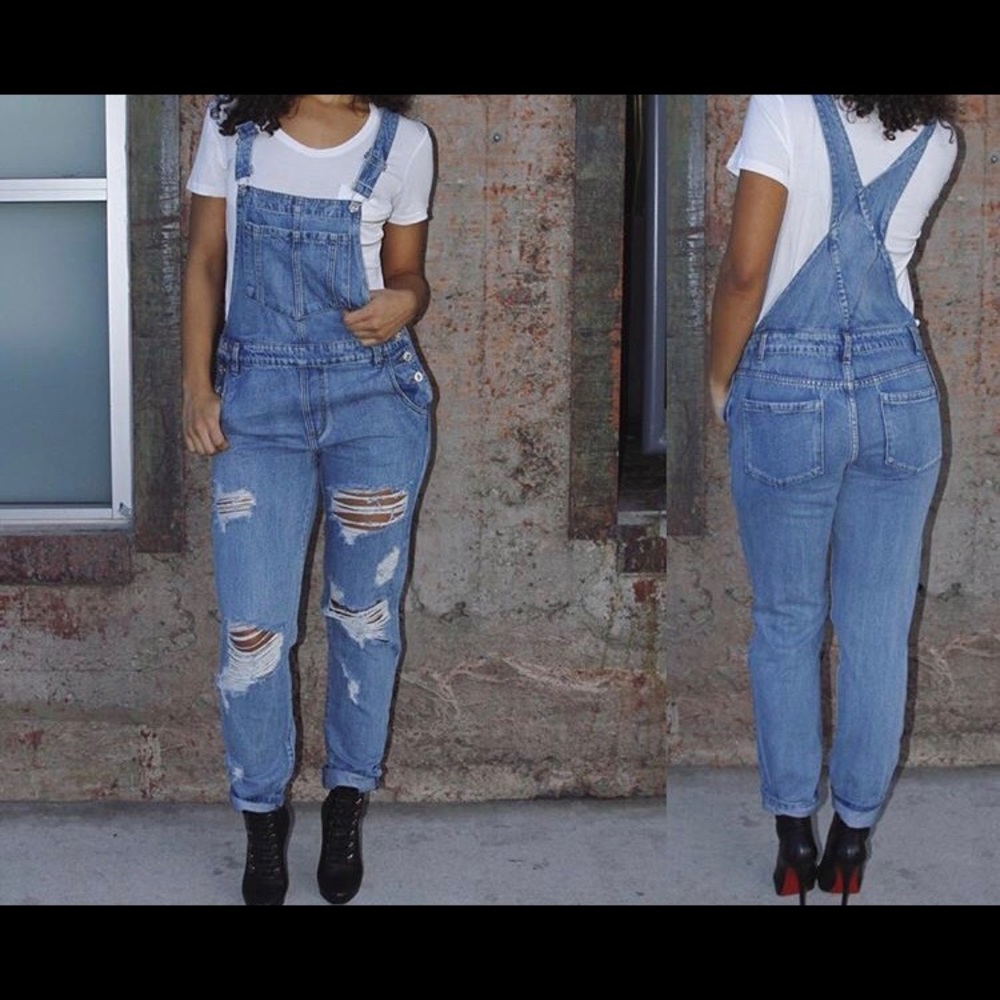 Never worn distressed overalls.